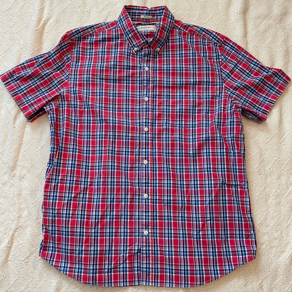 Hawker Rye Men’s Large Red Blue Plaid Short Sleeve Button Down Shirt NWOT